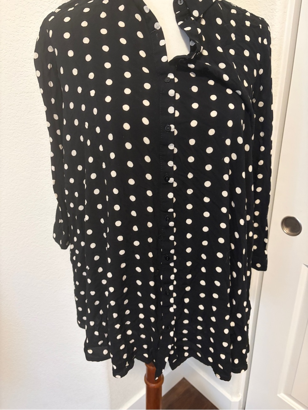 Zara Black Blouse with White Polka Dots